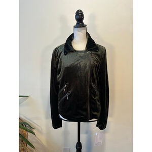Badgley Mischka | Green Velvet Moto Jacket | Studded Zip | NWT | L